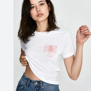 Ksubi White Short Sleeve Tee with Pink Palm Graphic